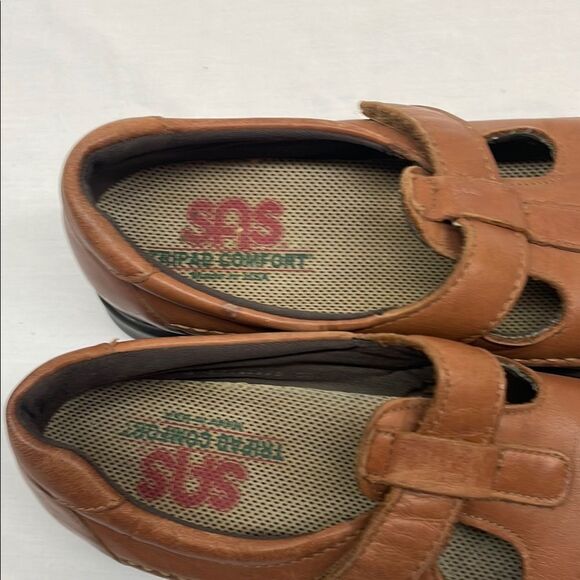 SAS Mary Janes Brown EZ Strap Leather Walking Shoes - Picture 2 of 8